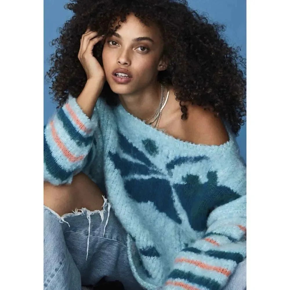 Free People Lily Pullover Sweater In Mosaic Sky Combo Size XS